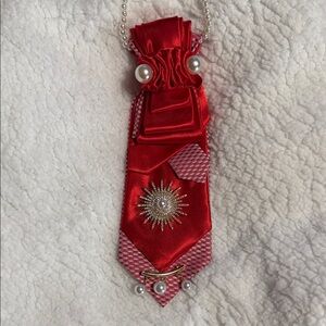 Red Satin Embellished Pendant Necklace
